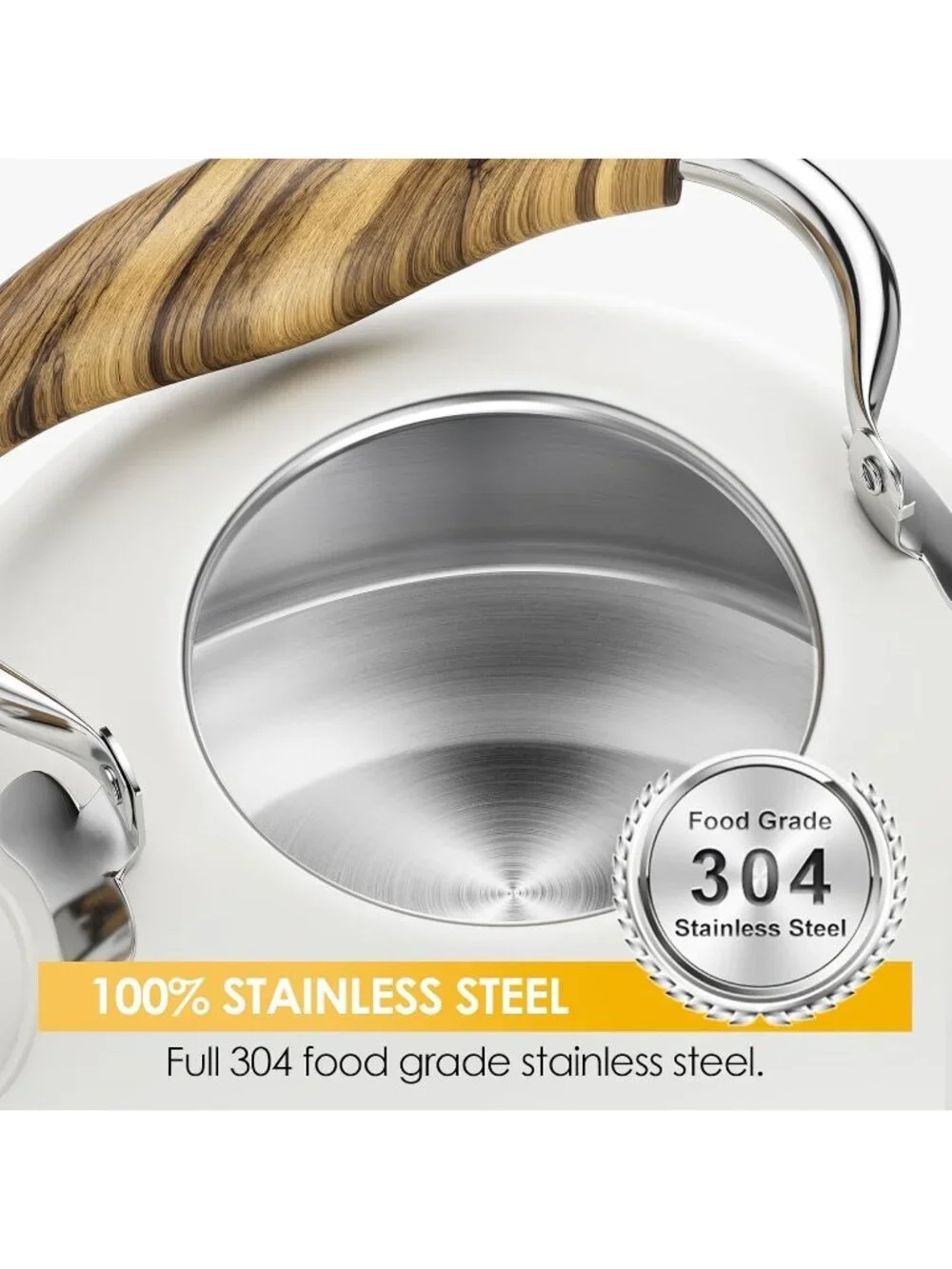 Cream Kitchen Whistling Tea Kettle 2.6 Quart Stainless Steel Stovetop Induction